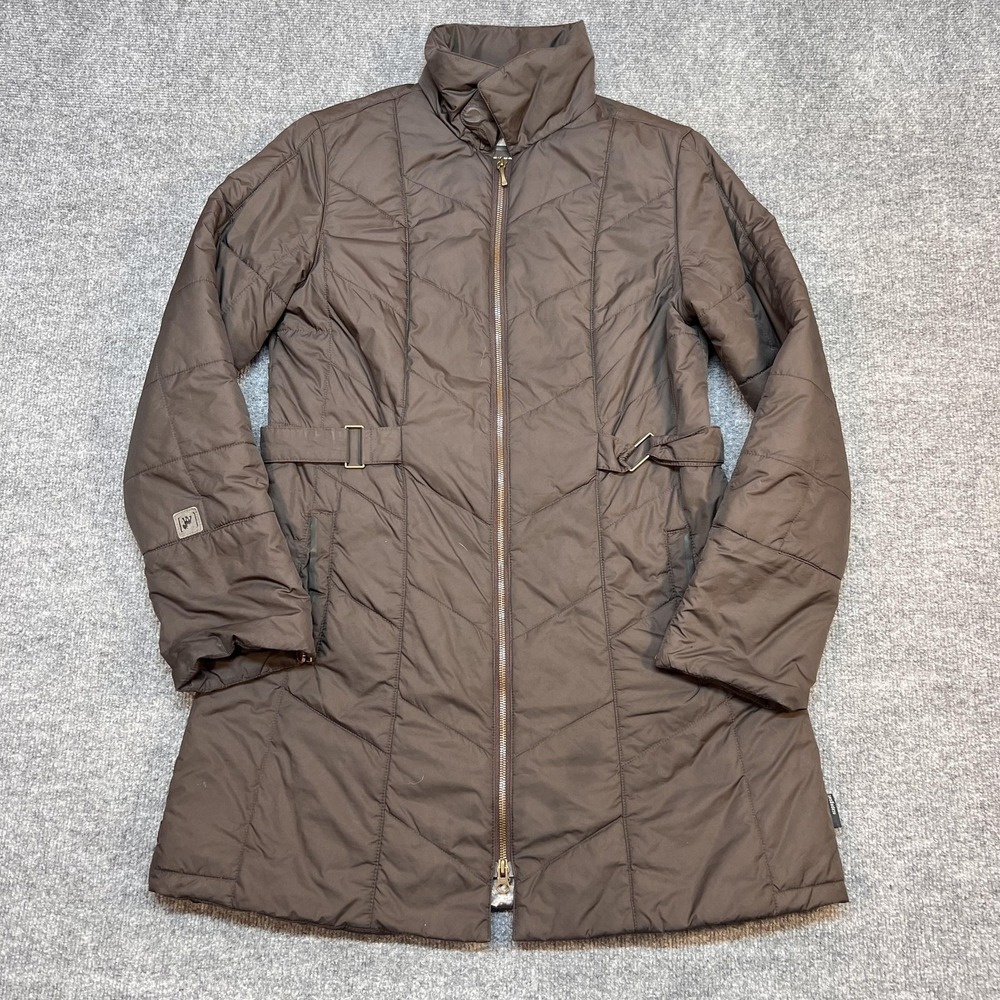 Scapegoat Quilted Coat Womens Medium Brown Belted Full Zip Long Lined Warm